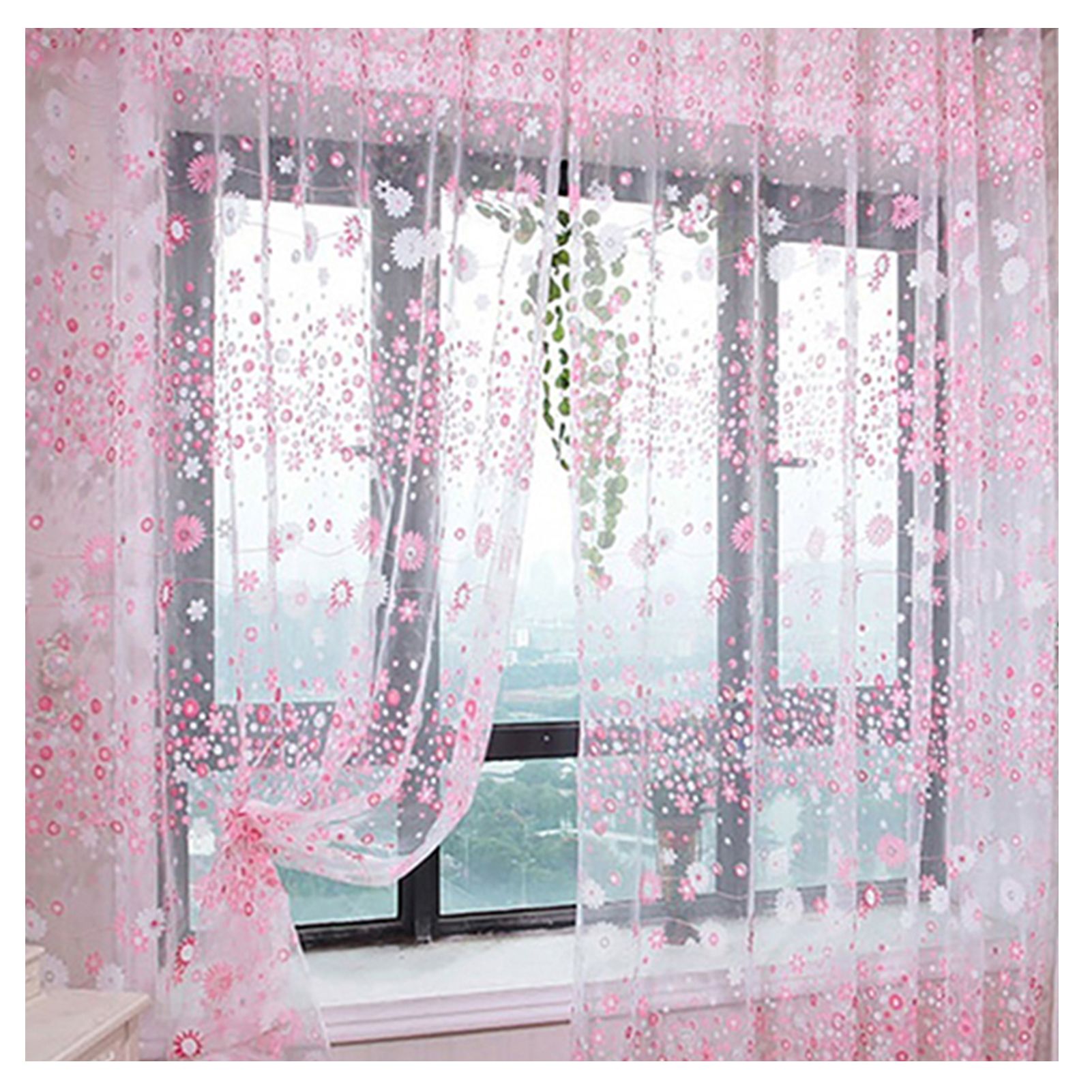 Window Curtain Translucent Floral Pattern Room Decor Pastoral Balcony Valance for Home Office Cafe