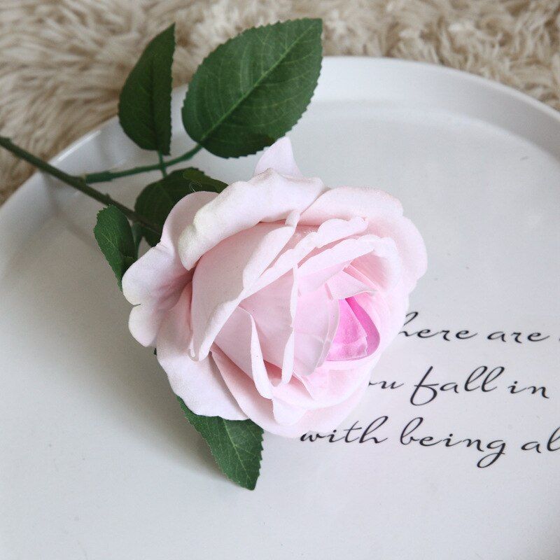 30cm Short Big Artificial Roses Branch Flowers Wedding Home Decoration Flannel Fabric Cute Pink Fake Flowers Crafts Party Decor