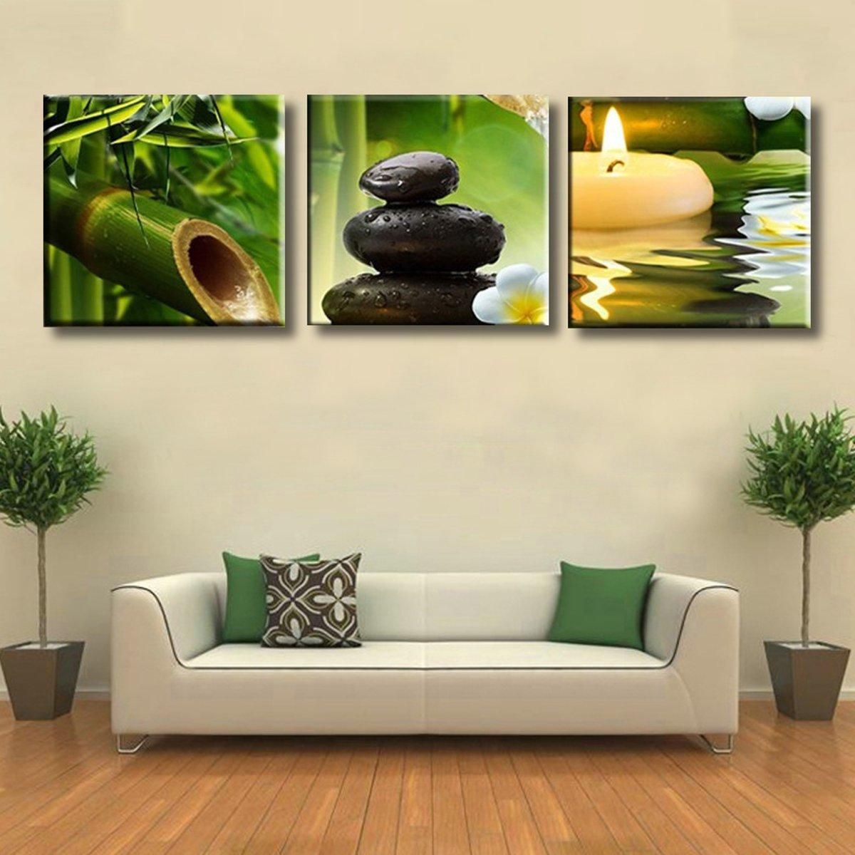 Glogal collection---3Pcs Dew Bamboo Green Nature Canvas Print Art Painting Modern Home Wall Decor