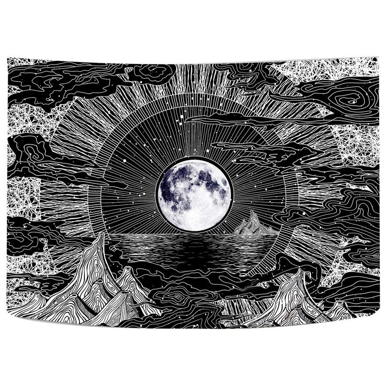 Moon and Star Tapestry Clouds Tapestries Black Tapestry Psychedelic Mountain Tapestry Wall Hang for Room