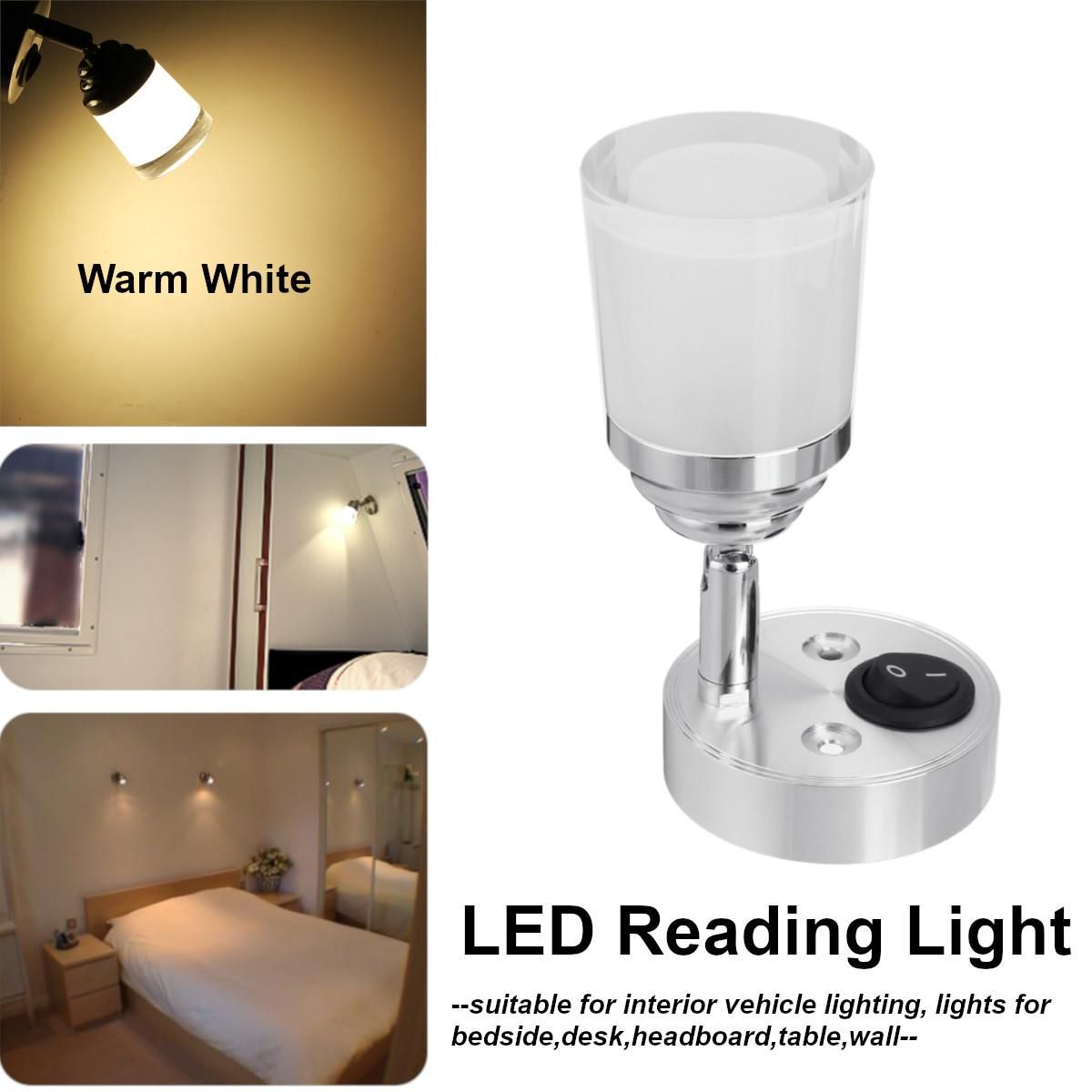 1 pcs 12V LED Frosted Swivel Wall Reading Light RV Motorhome Trailer Bedroom Book Lamp