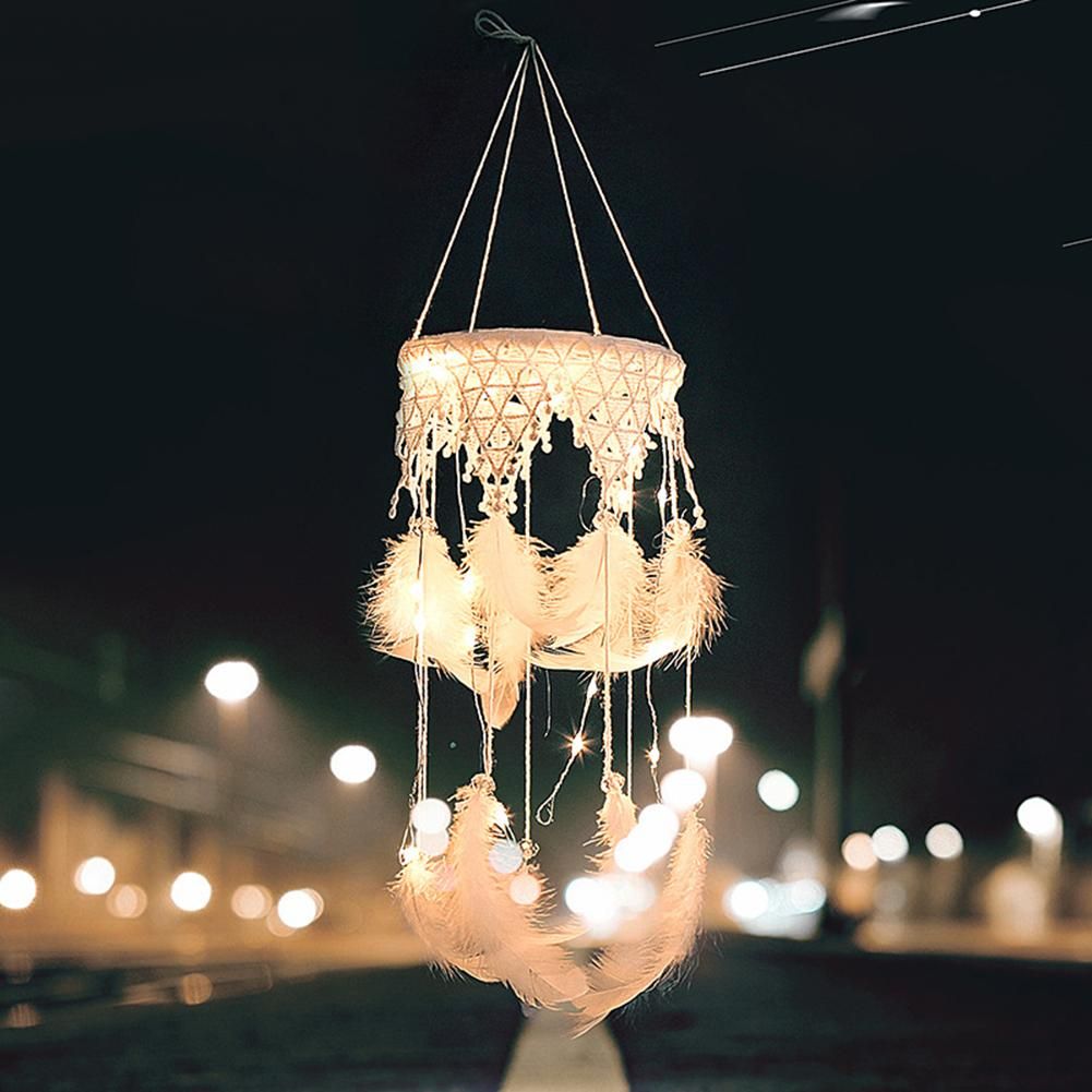 Lace Feather Dream Catcher LED String Light Lamp Ornament Home Hanging Decor