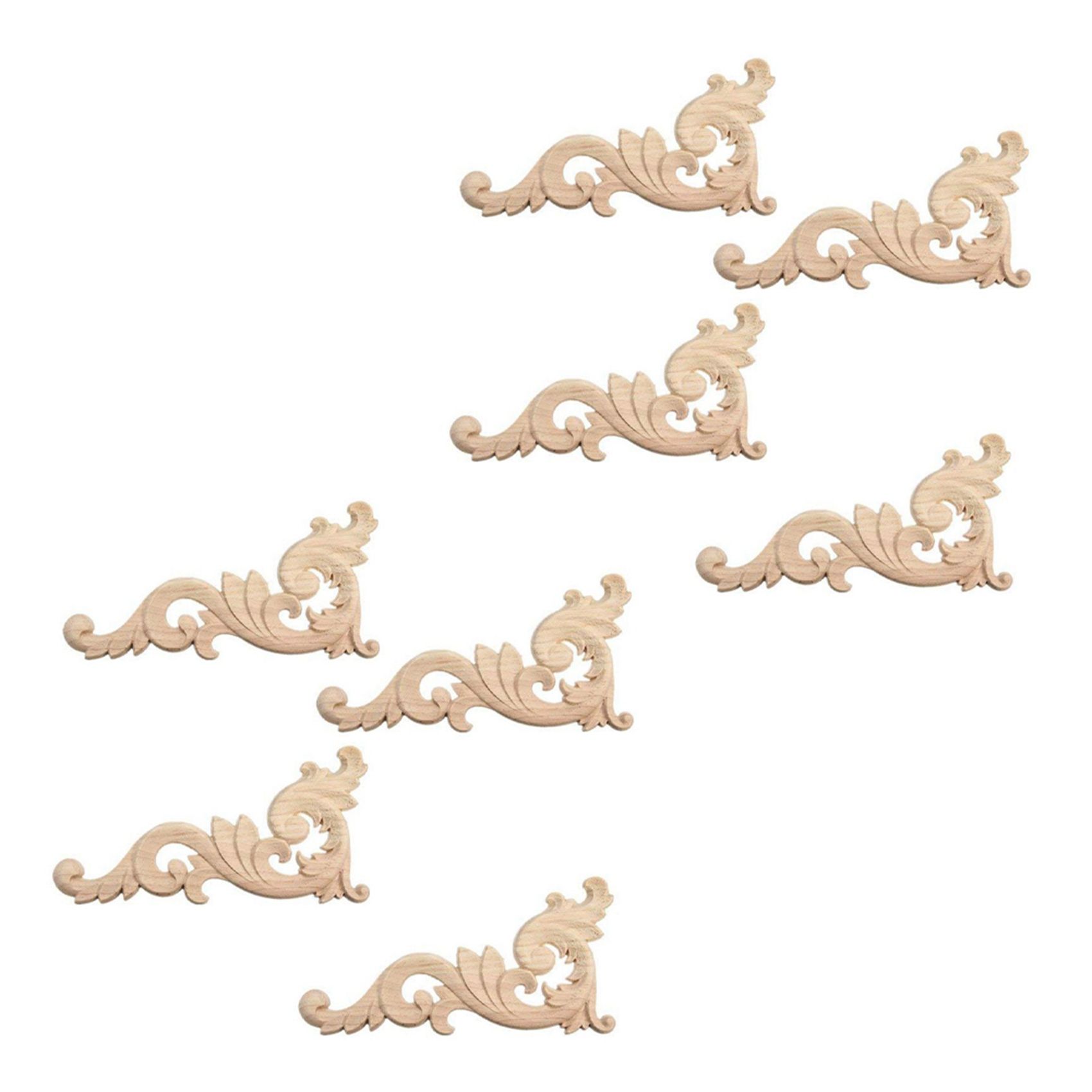 8 Pieces Ornament Ornament Wood Ornaments Handmade for Wardrobe Furniture Corner 15X7.5cm