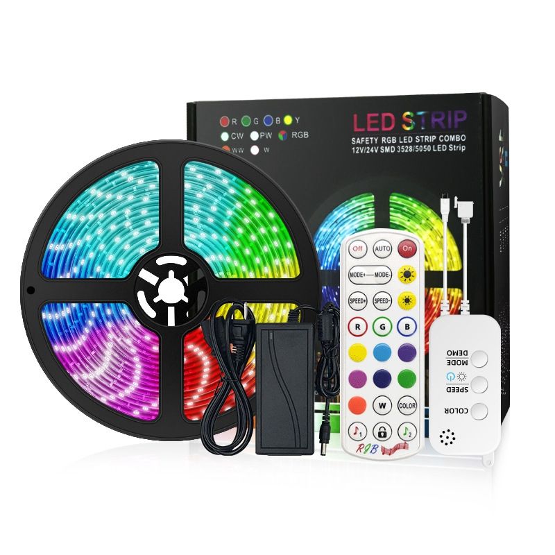 Waterproof LED Light Strip 5050RGB Music Light Strip 20M 600 Light Intelligent Bluetooth 24 Key Colorful Light US Plug