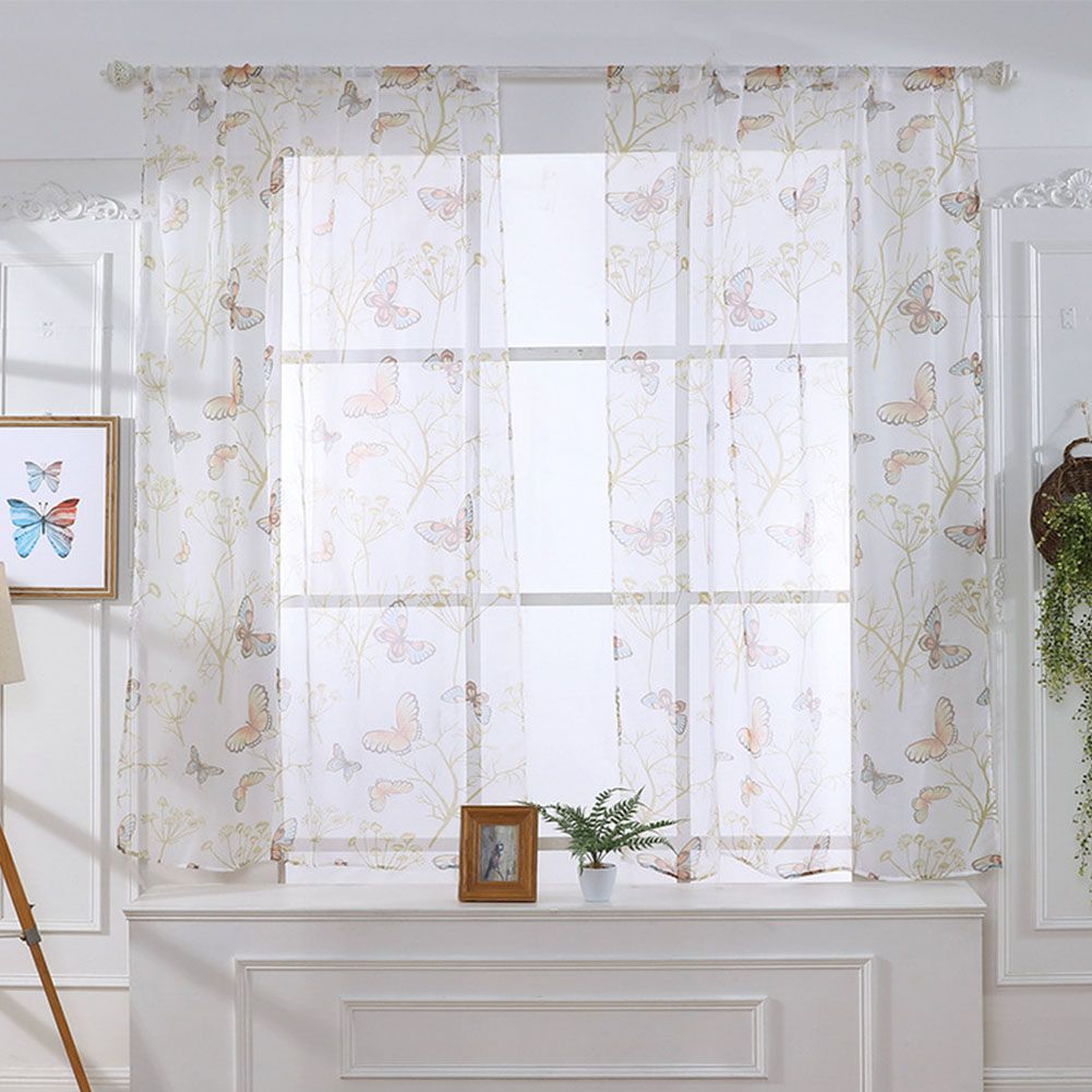 Yfashion erfly Print Sheer Window Curtains Room Decor for Living Room Bedroom Kitchen