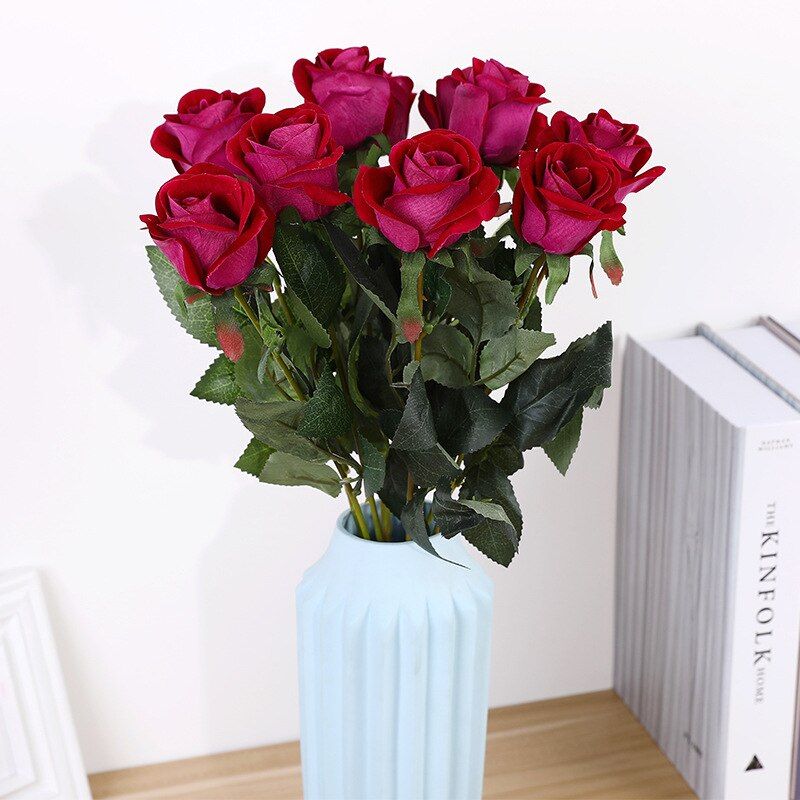 Single Elegant Beautiful European Artificial Flowers Rose Simulation Flannel Flowers Bouquet Home Dec Party Wedding Decoration