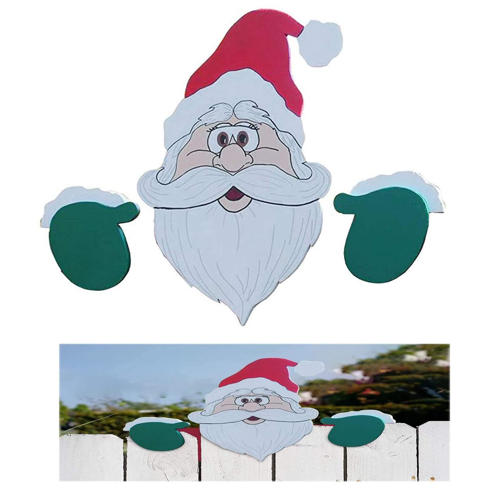 Merry Christmas Outdoor Banner Santa Claus Decor Xmas Garden Fence Ornaments Santa Claus Fence Peeker