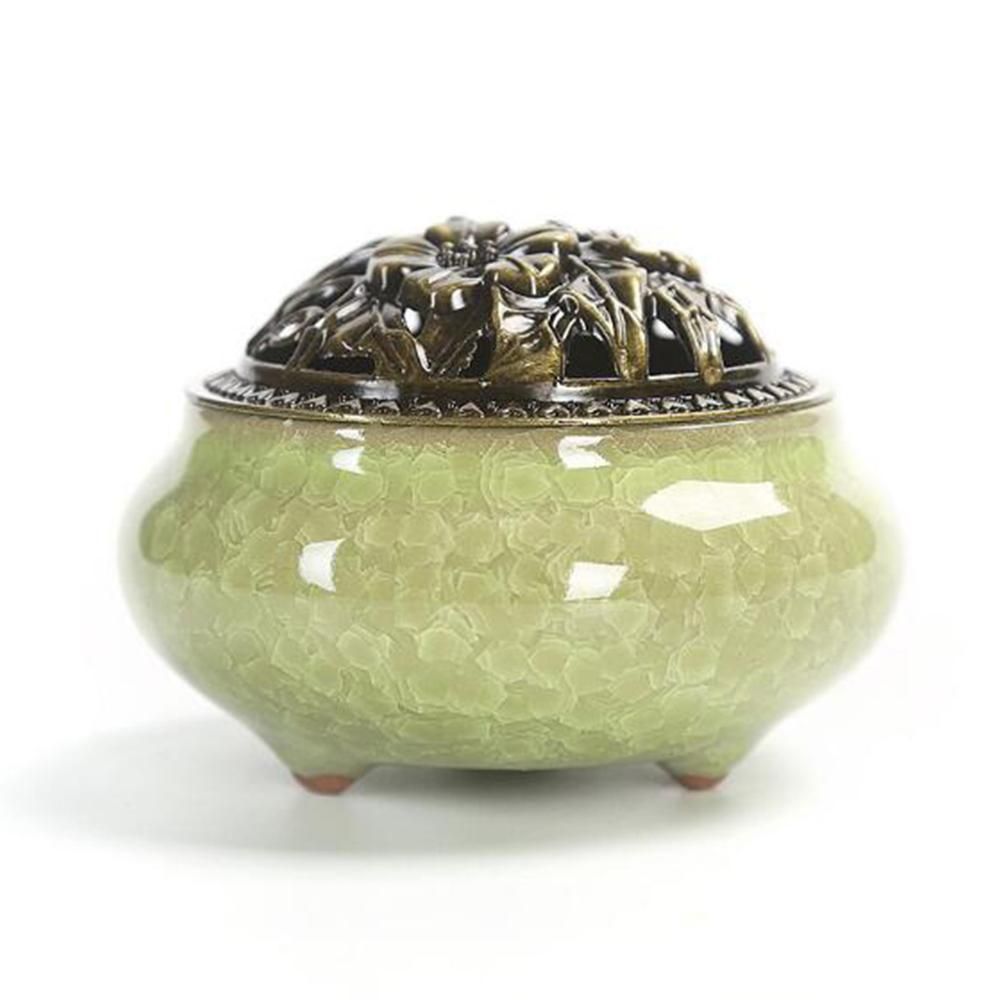Ice-crack Ceramic Incense Burner Holder Coil Cone Sticker Incense Holder Pottery Censer for Home Office Buddhi Decoration