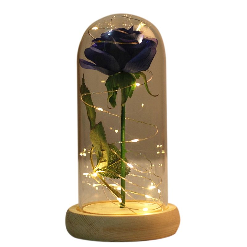 Beautiful Eternal Rose LED Light Rose in Glass Dome for Valentine's Day Wedding Party Mother's Day Gift