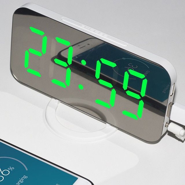 Digital Alarm Clock Desk Table Clock Curved LED Screen Alarm Clocks For Kid Bedroom Temperature Snooze Function Home Decor Watch