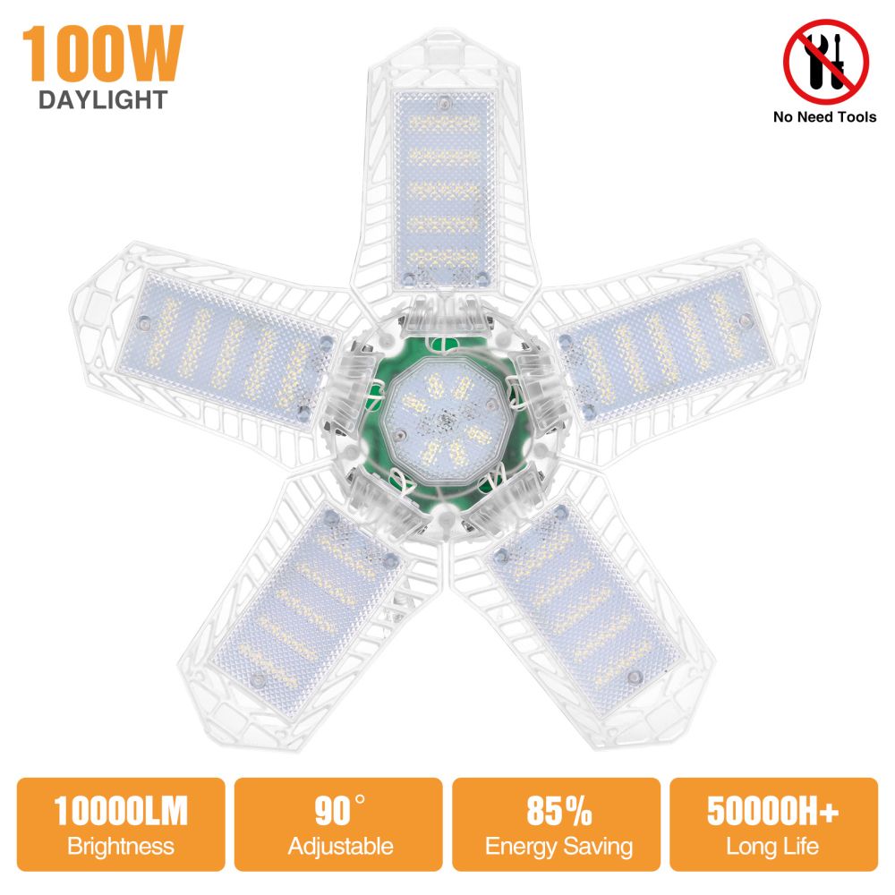 100W LED Garage Light Transparent Deformable Ceiling Light Folding Deformation Lamp High Bay Light Indoor For Garage Workshop professional design