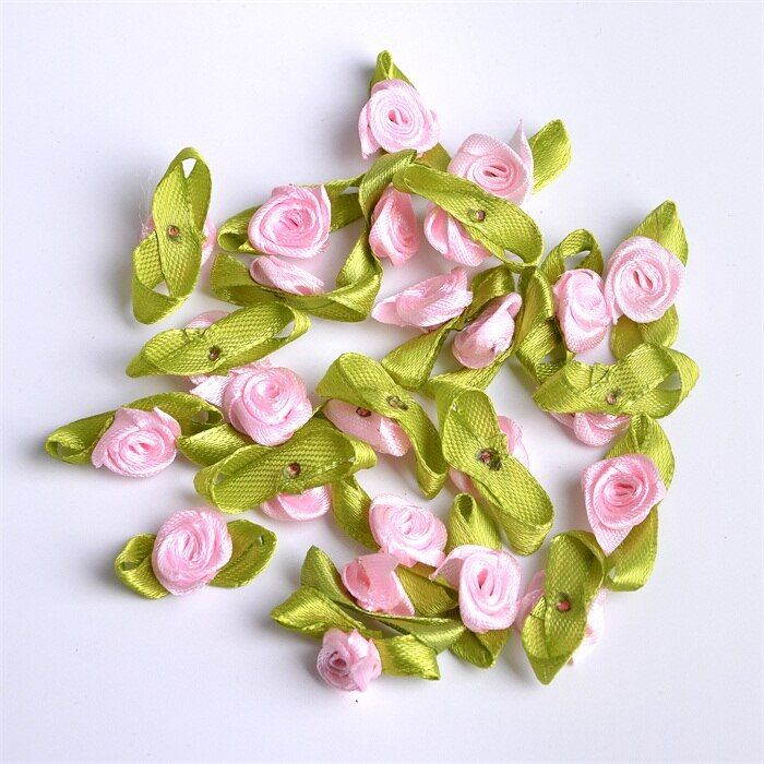 100PCS 1.5cm Satin Ribbon Roses Artificial Mini Silk Rosettes Fabric Flowers Heads Handmade DIY Craft For Wedding Decoration