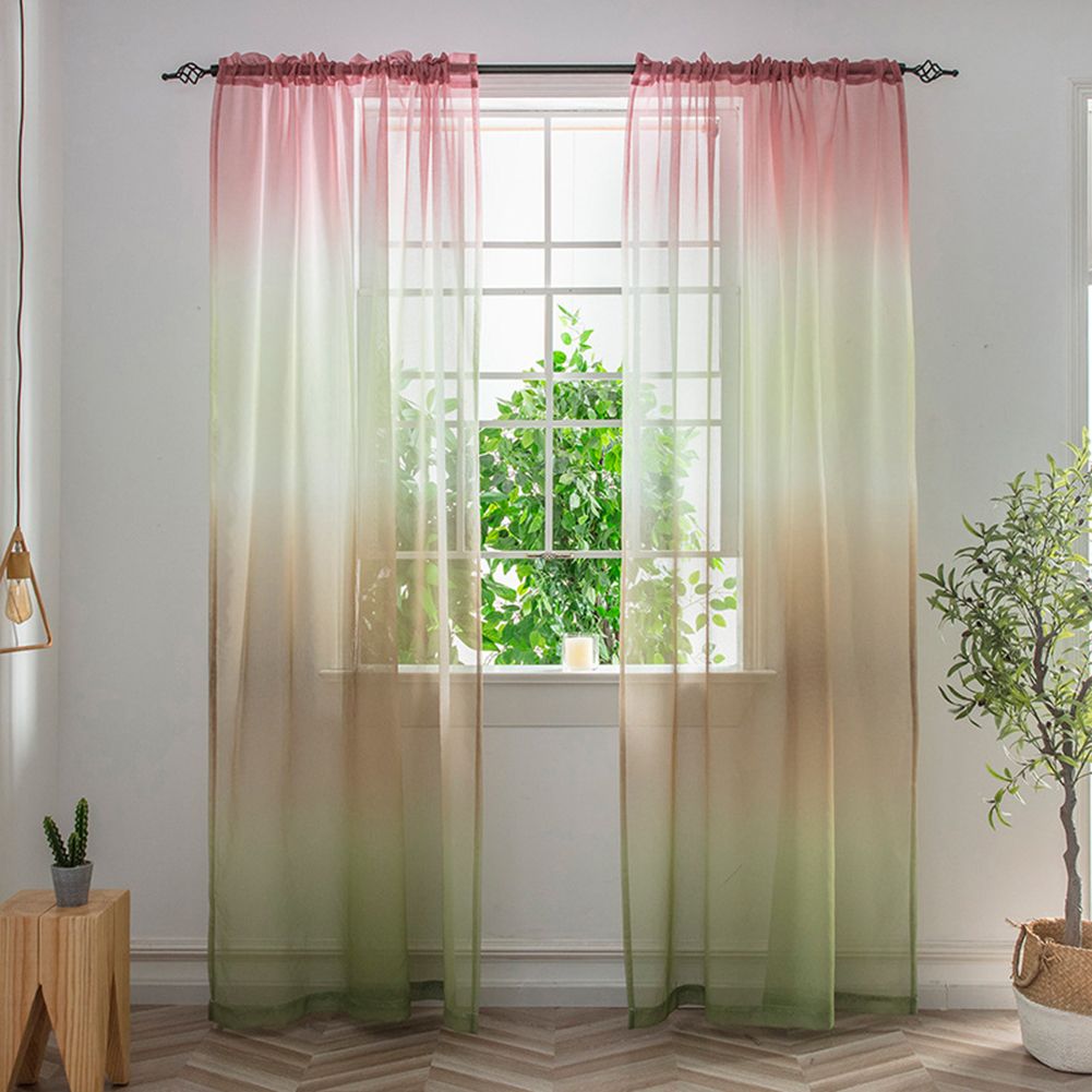 GC Polyester Gradient Colorful Print Window  Curtains For Bedroom Rod-mounted Privacy Protective Curtain color:Grey hem