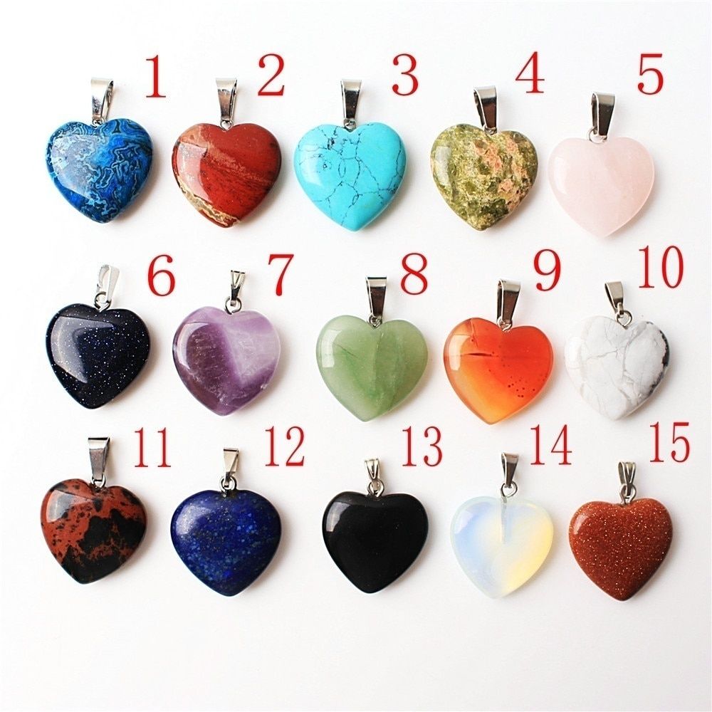 1pc Fashion Assorted Natural Crystal Heart Silver Plated Pendant Reiki Necklace Women Gift