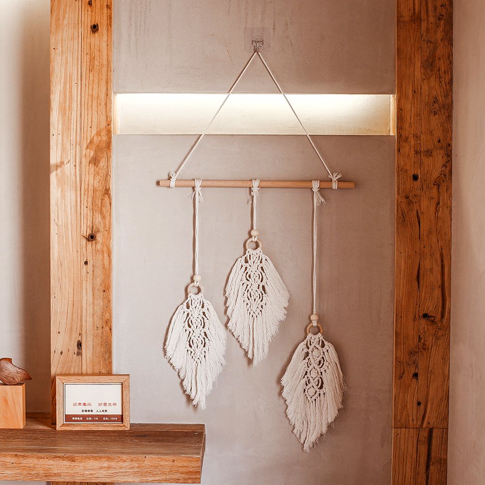Nordic Leaf Hand Woven Tapestry Pendant House Living Room Wall Hanging Decor