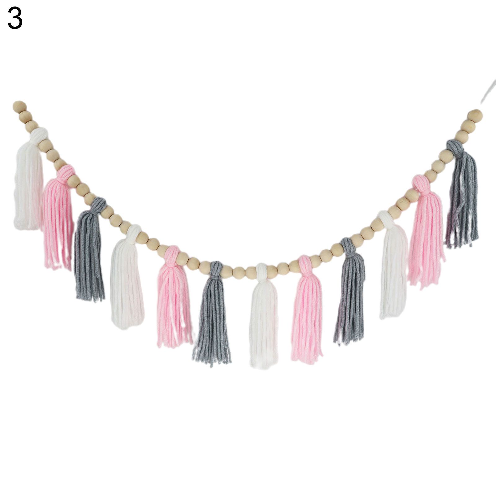 Livecity Rainbow Tassel Multi-color Vintage Style Easy to Install Wood Bead Garland Tassel Home Decor