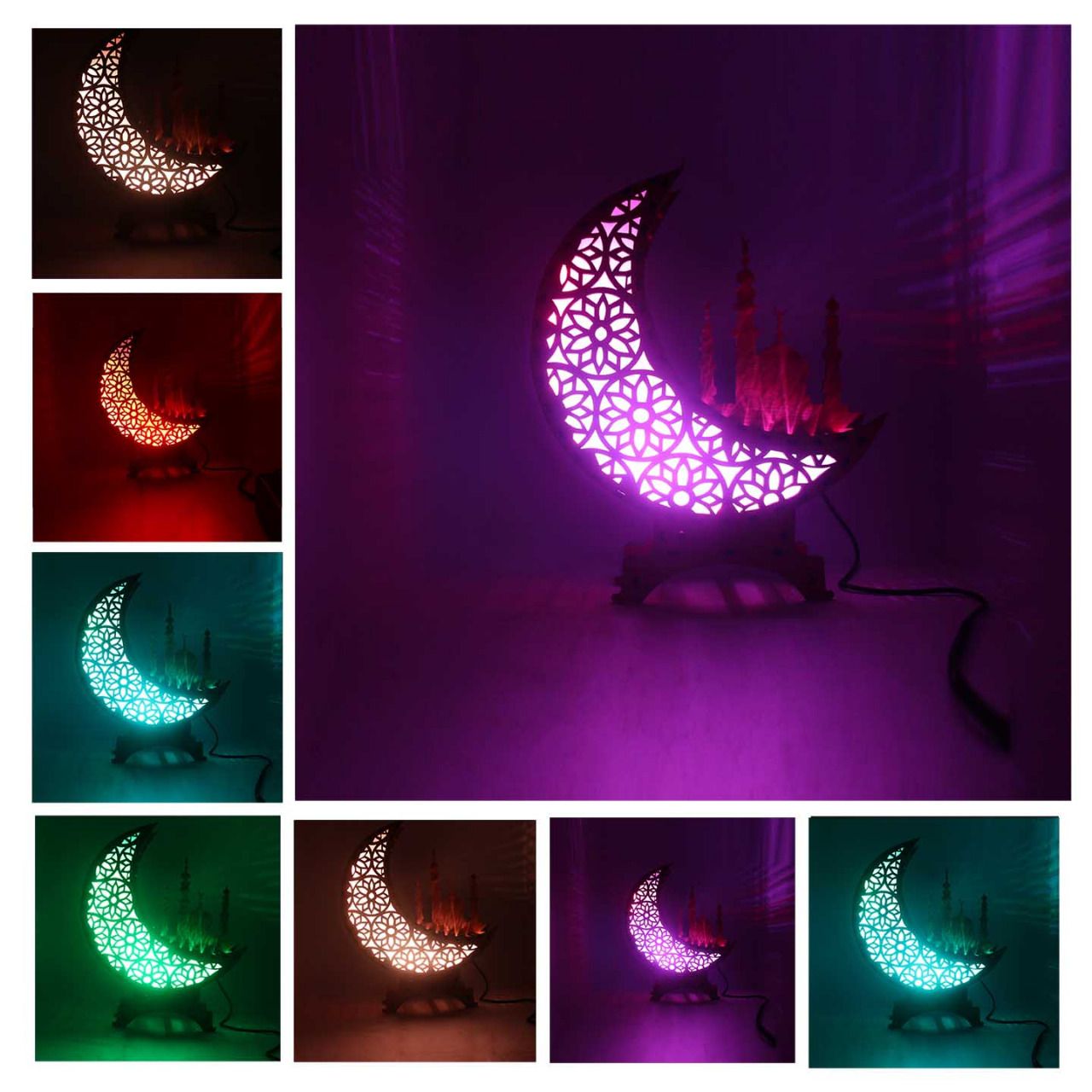 Ramadan Mubarak Decorative Moon Shaped Night Lights Wooden Tabletop Lamp ICT-4541