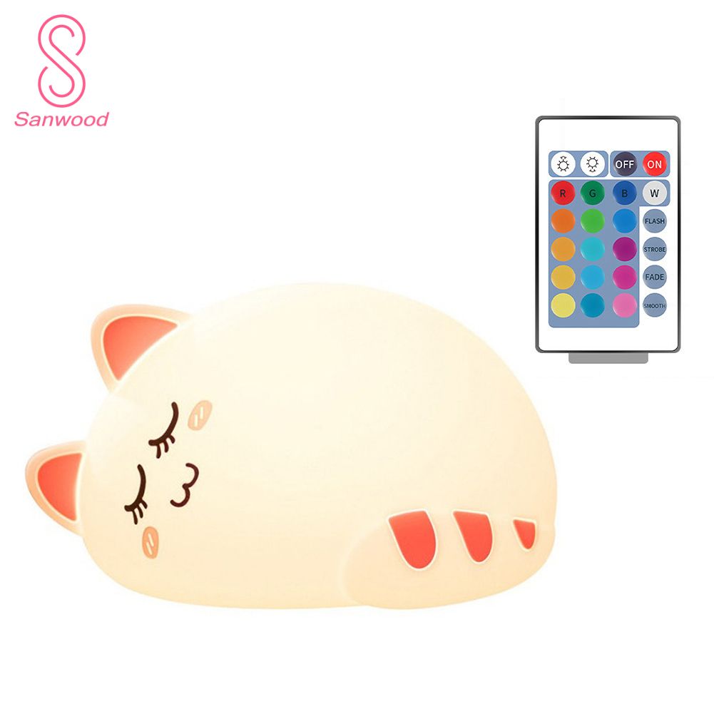 Cartoon Cat USB Rechargeable Pat Remote Control Home Night Light Bedside Lamp