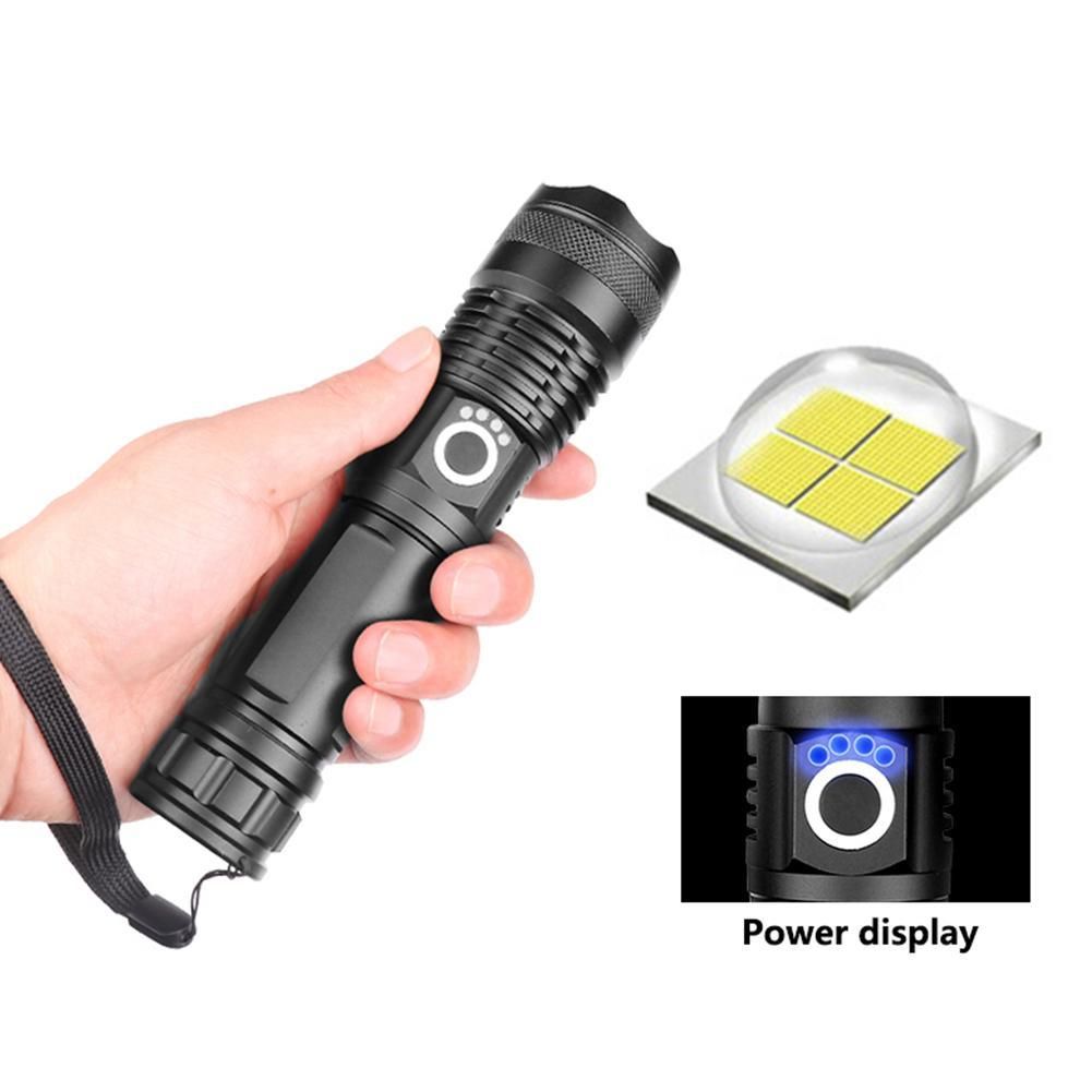 LED XHP50 Telescopic Focusing Flashlight High Light Torch with Power Display