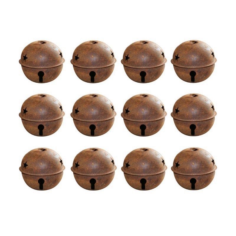 12 PCS 40mm Rusty Metal Star Cutout Jingle Bells for Christmas Holiday Craft Indoor Outdoor Home Party Decorations