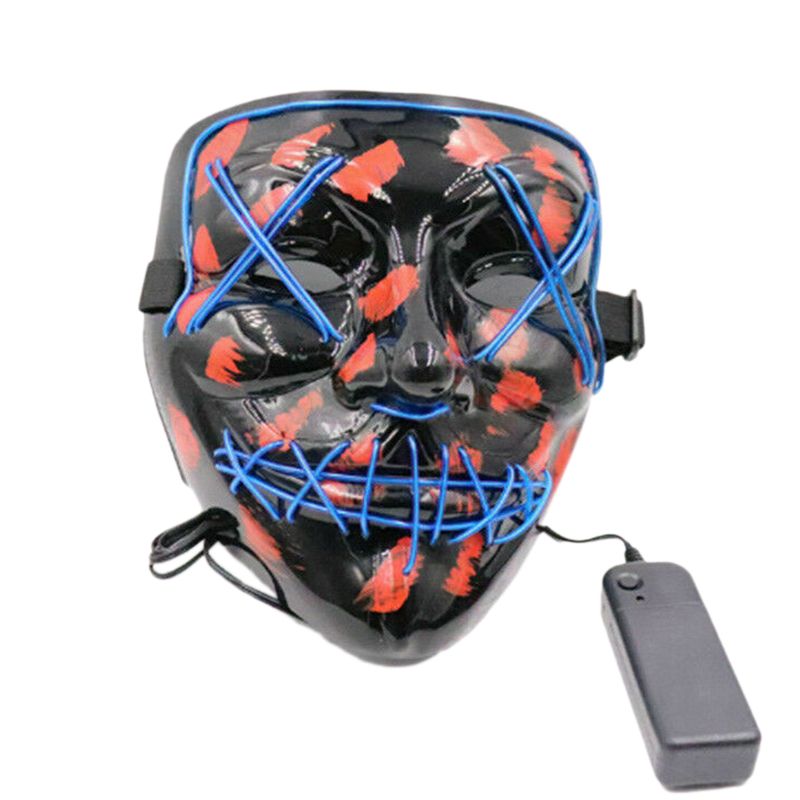Delicate product Cosplay the Up Wire Purge Mask Costume Halloween Light Scary Led Fluorescent Blue