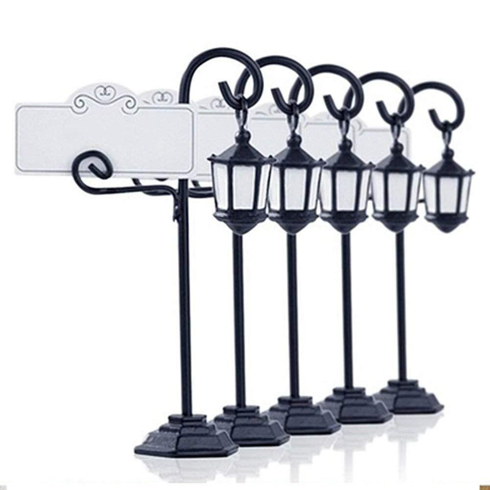 5 PCS Streetlight Shape Wedding Party Reception Place Card Holder Number Name Table Menu Picture Photo Clip Card Holder Stand with a Card