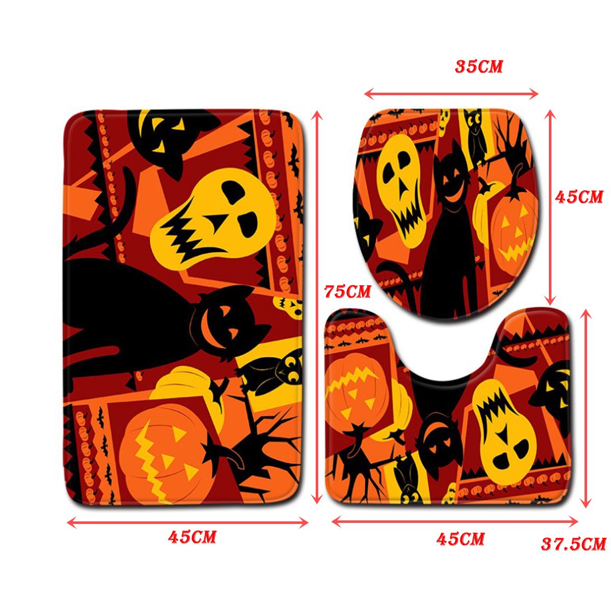 Decorate Your Life Halloween Pumpkin Bathroom Mats Set 3Pcs Non-Slip Cover Toilet lid PVC Non-toxic