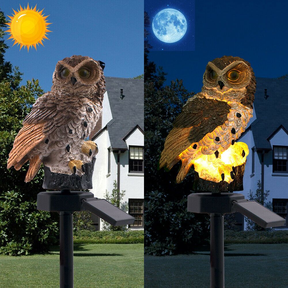 Yfashion Waterproof Brown Owl Shape Solar-Powered Lawn Lamp for Outdoor Lighting