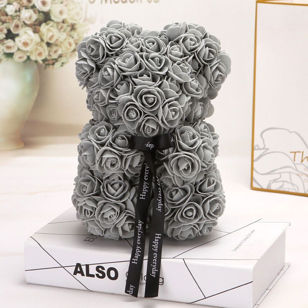 Yfashion Artificial Foam Rose Bear Doll oy with Bowknot for Festival Wedding Party Decoration