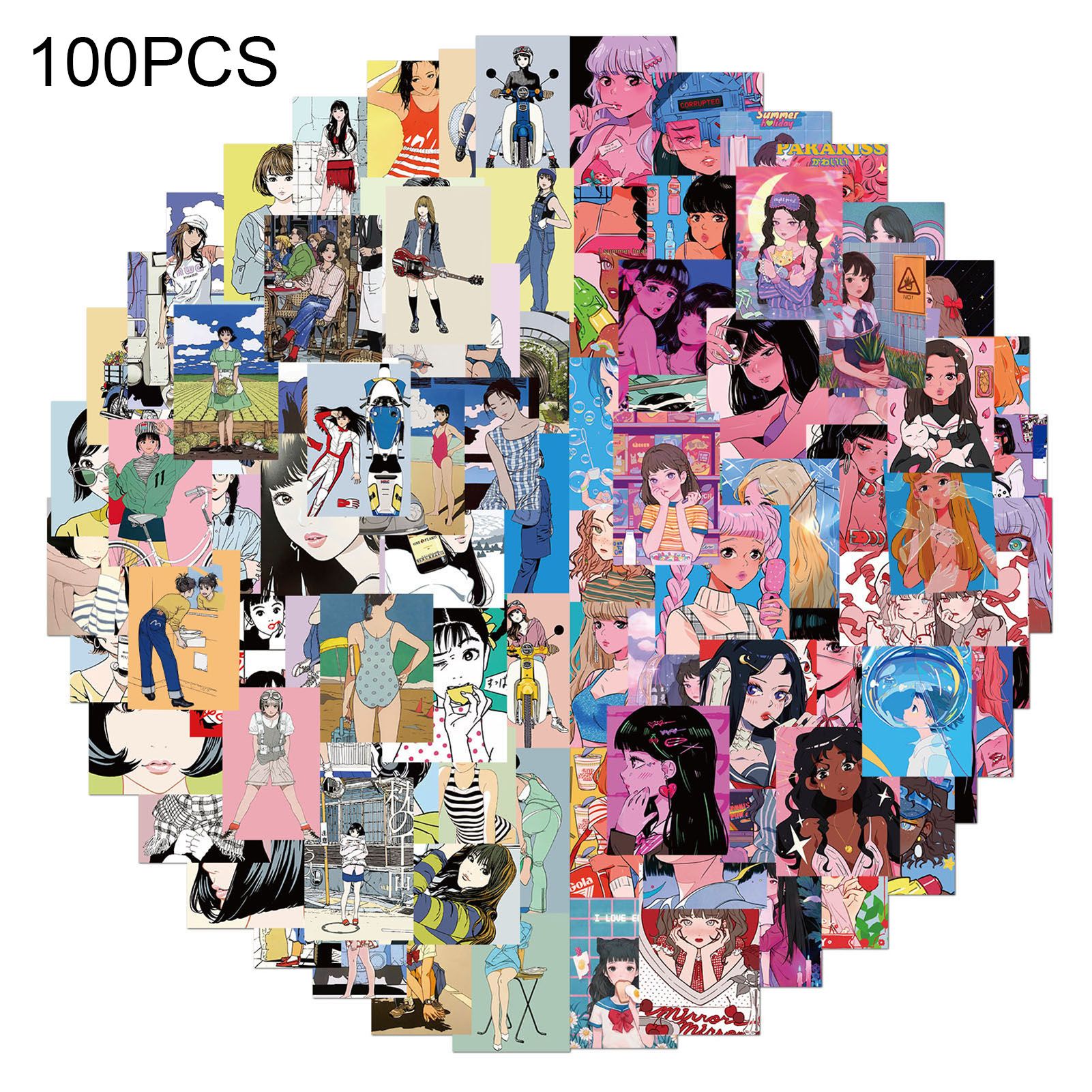 100Pcs/Sheet Cartoon Girls Stickers Waterproof Easy to Stick PVC Awesome Cartoon Girls Stickers for Luggage