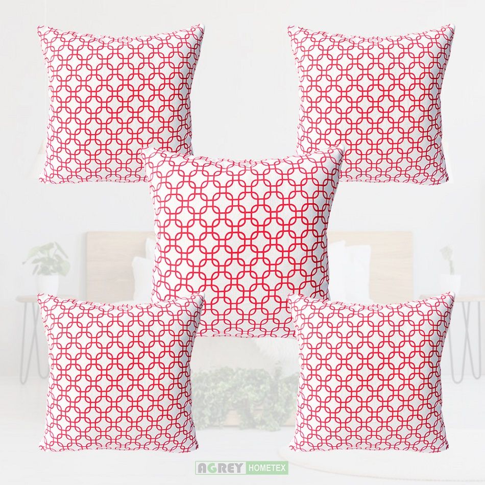Cotton Cushion Cover With Pillow_Red _16x16 Inch_Set of 5