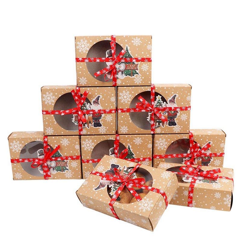 Christmas Cookie Gift Boxes, Holiday Gift Boxes and Christmas Party Supplies, Oil Paper and Ribbons(12Pcs)