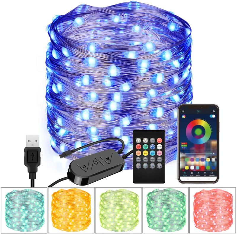 USB RGB Changing String Light Bluetooth App Controlled Fairy Garland Remote Xmas Bedroom Patio Party Wedding 2 Meters 20 Lights / 5 Meters 50 Lights / 10 Meters 100 Lights / 20 Meters 200 Lights