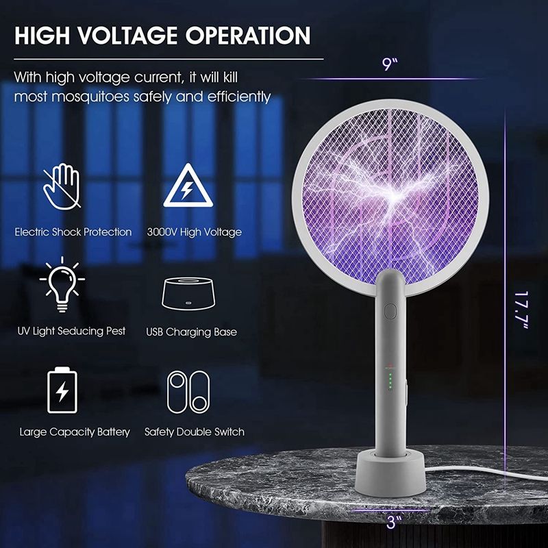 Electric Fly Swatter Racket, 2 in 1 Smart Bug Zapper