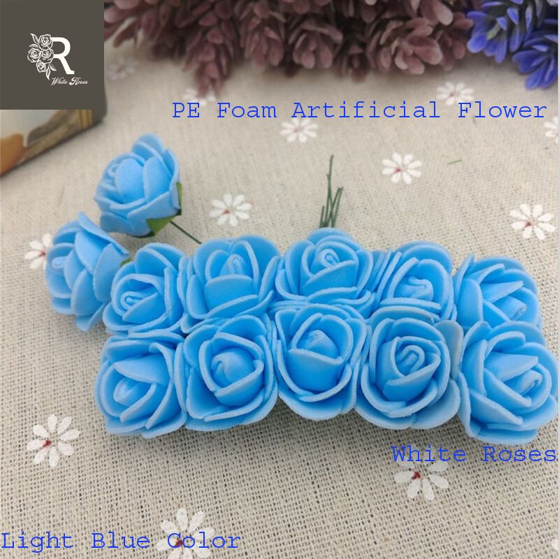 PE Foam Rose Head Flower Artificial For Ar t/ Craf / jewellwry making -Light Blue - 12pc