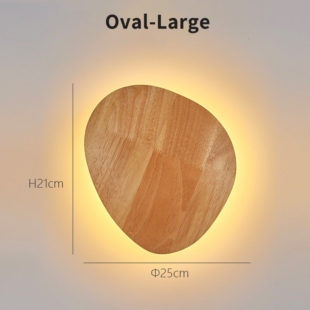 Wooden LED Wall Lamp Craft Round Oval Shape with Light Decorative Lamp Source Wall-mounted Indoor Lighting Simple Style