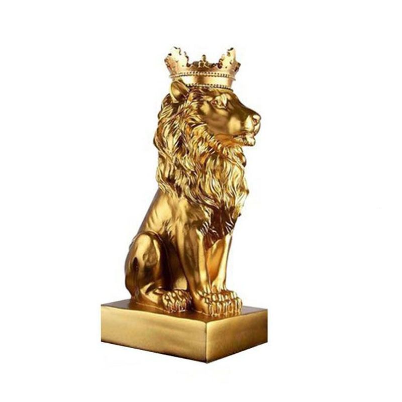 Abstract Crown Lion Statue Home Office Bar Male Lion Faith Resin Sculpture Crafts Animal Art Decor Ornaments - aurum