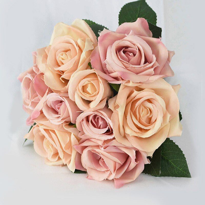 7cm 9heads Silk Rose Artificial Flowers Bouquet Fake Flower Bride Bouquet Christmas Wedding Home Party Decoration Silk Flower