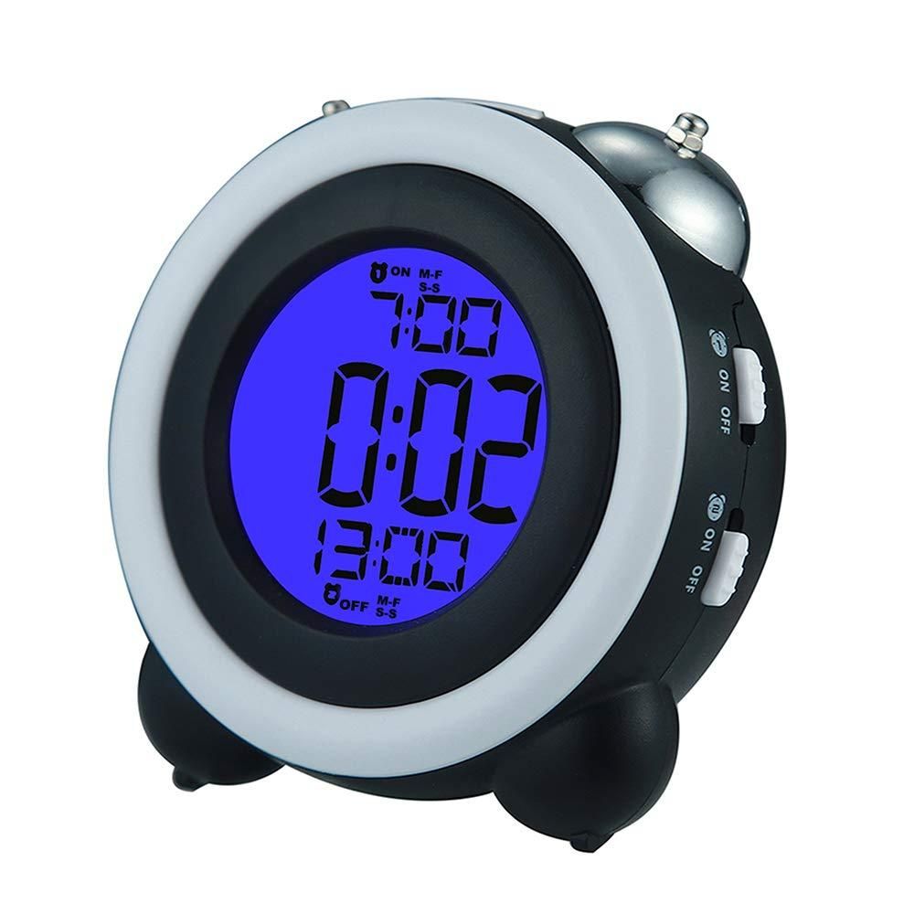 4 Inch Twin Bell Alarm Clock Loud Led Digital Alarm Clock Time Date Display,2 Sets Of Alarm Clocks,Blue Light Black