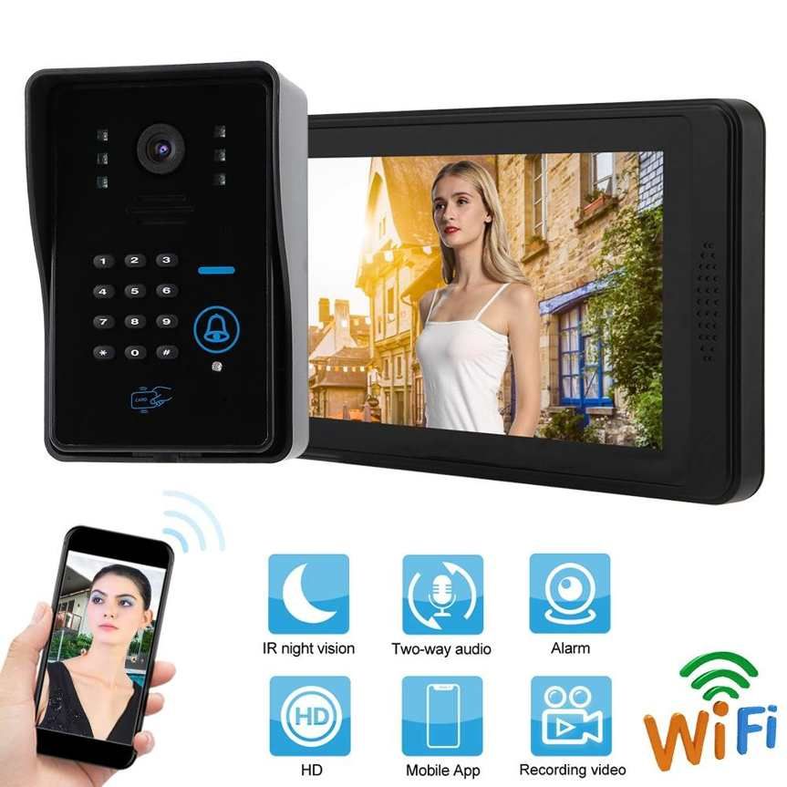7in Wifi Video Password Card Reader Door Phone Waterproof IR Doorbell Intercom System 110-240
