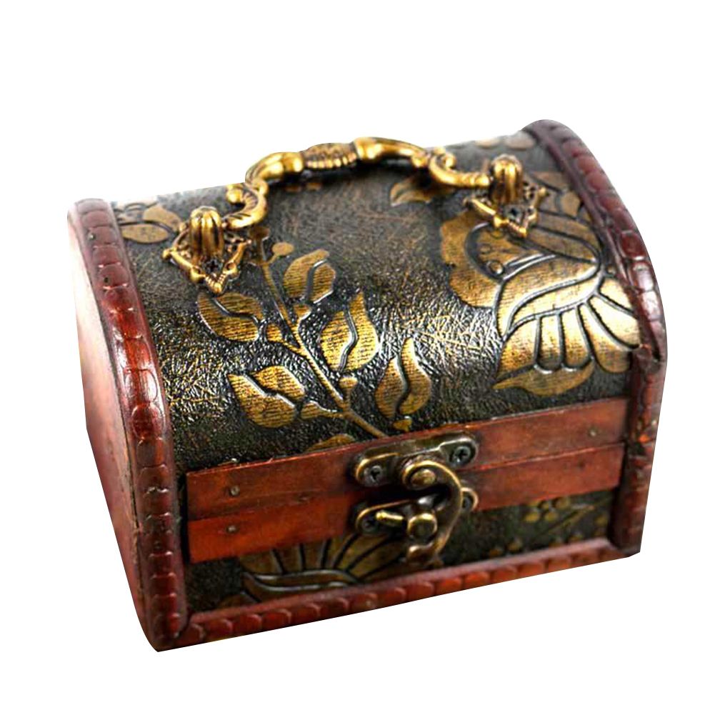 Vintage Wooden Treasure Chest Box Cd Jewelry Storage Organizer with Lock