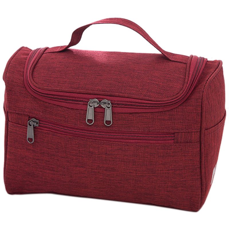 Cosmetic Bag Double Zipper Women Cosmetic Case Travel Organizer Portable Beautician Ladies Makeup Bag Red
