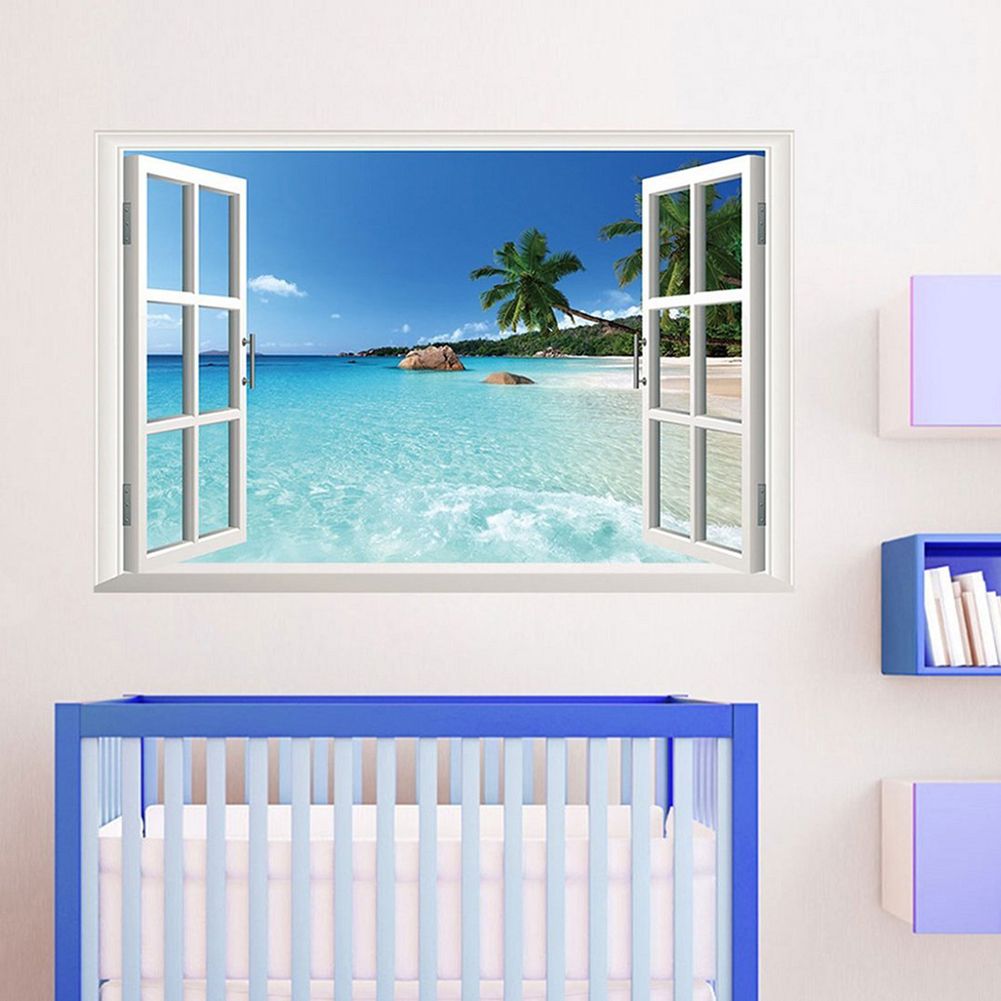 Creative Window Ocean Beach View Pattern Removable Wall Sticker Home Decor