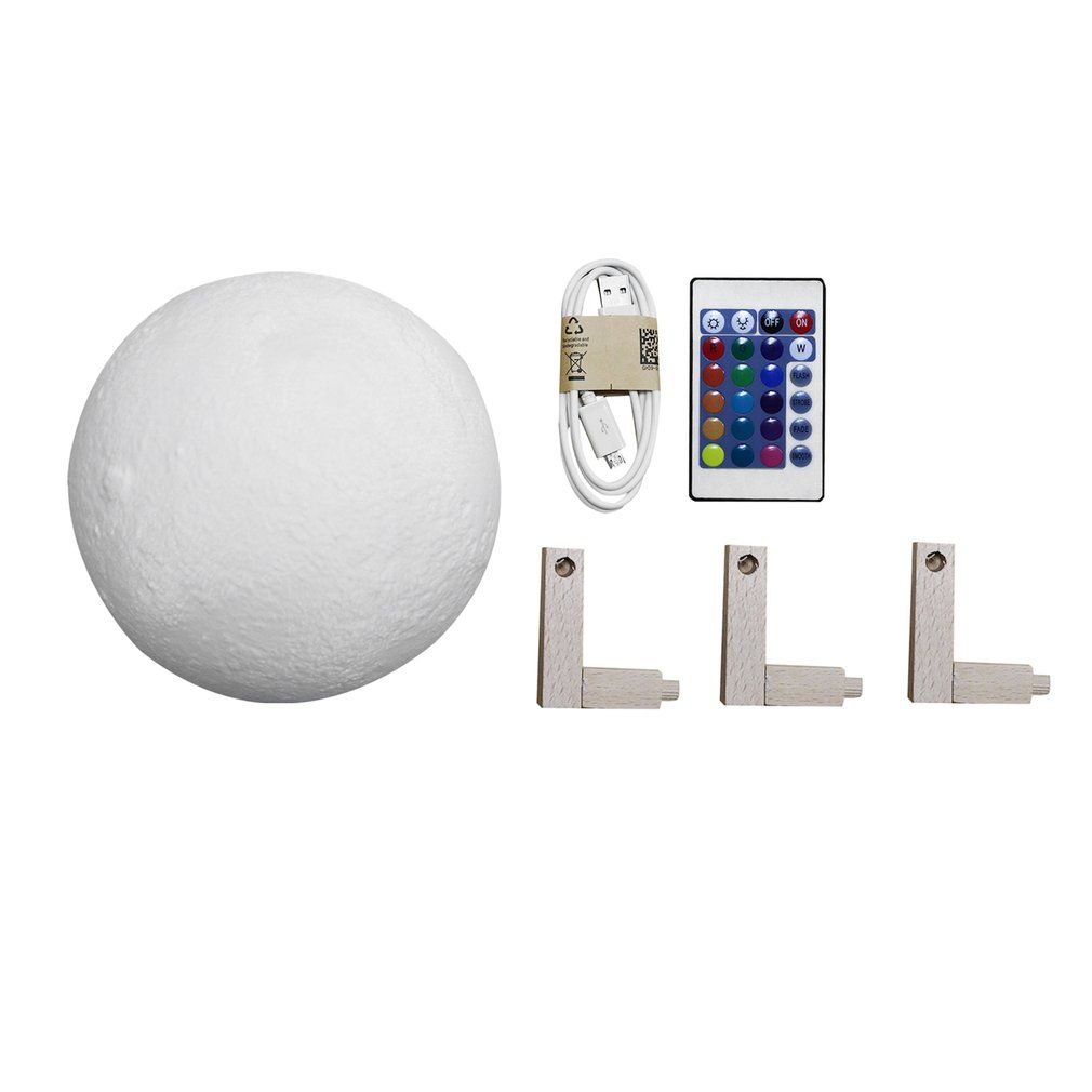 Colorful 3D Print Moon Lamp Bedroom Bedside Home Decor Gift Night Lights White 20Cm
