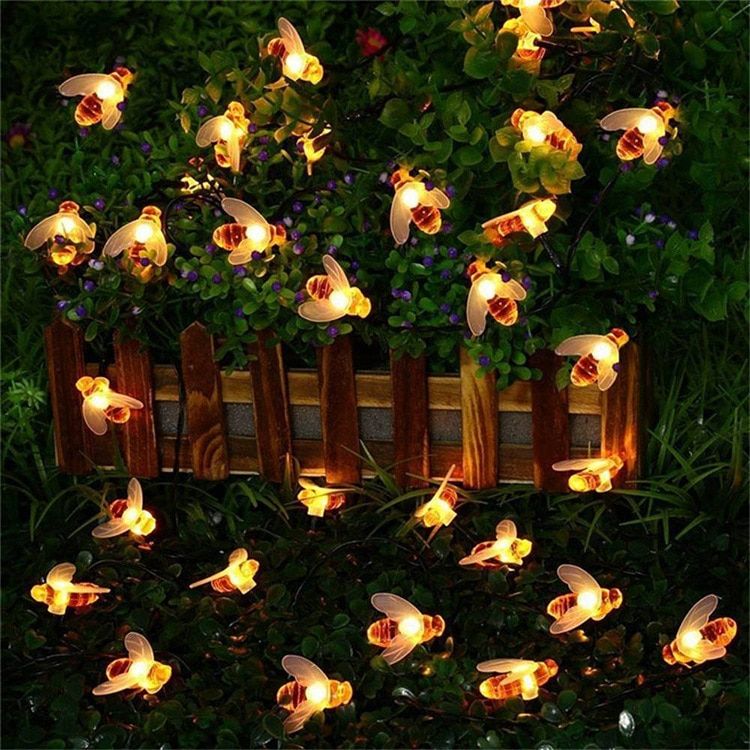 New Solar Powered Cute Honey Bee Led String Fairy Light 20leds 30leds Bee Outdoor Garden Fence Patio Christmas Garland Lights--Warm White Bee--6m 30 led -Solar