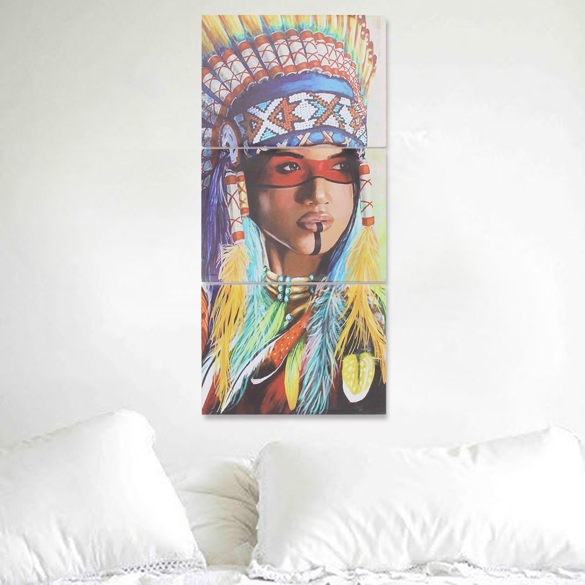 Common 3Pcs Indian Woman Art Oil Painting Canvas Print Wall Picture Home Decor 50x35cm # Framed