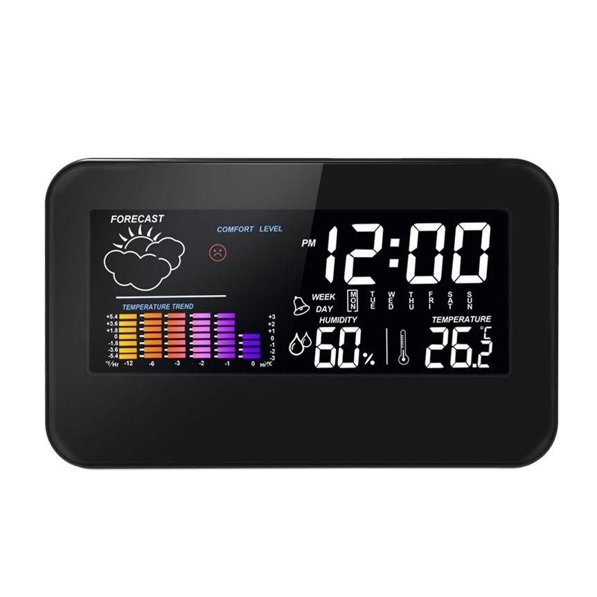 Weather Station, with Color Large Lcd Display Indoor Outdoor Thermometer with Forecast Temperature Clock Alarm Clock
