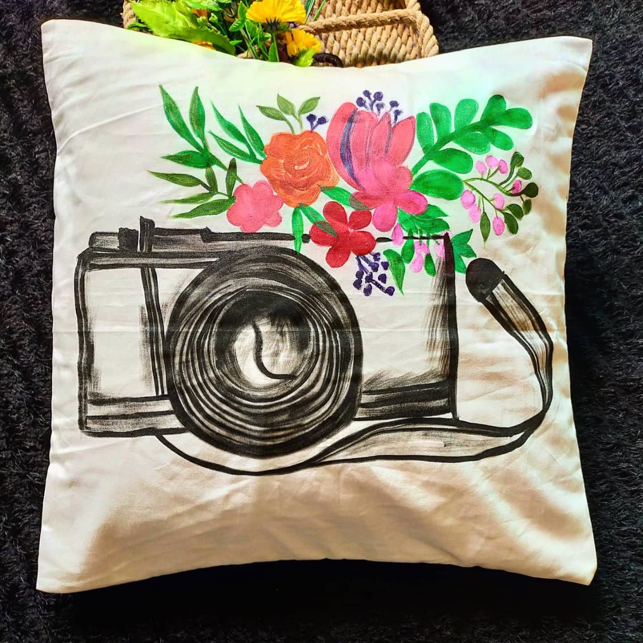 Thai Cotton Fashionable Retro Camera   Hand Painted Cushion Cover 16"*16" & 18''*18'  designed by BOHO