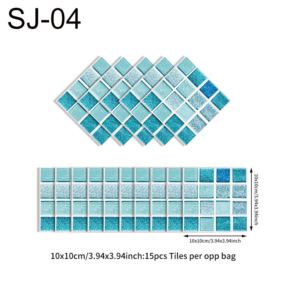 15Pcs 3D Mosaic Tile Wall Sticker Waterproof Anti-Oil Kitchen Bathroom DIY Decor