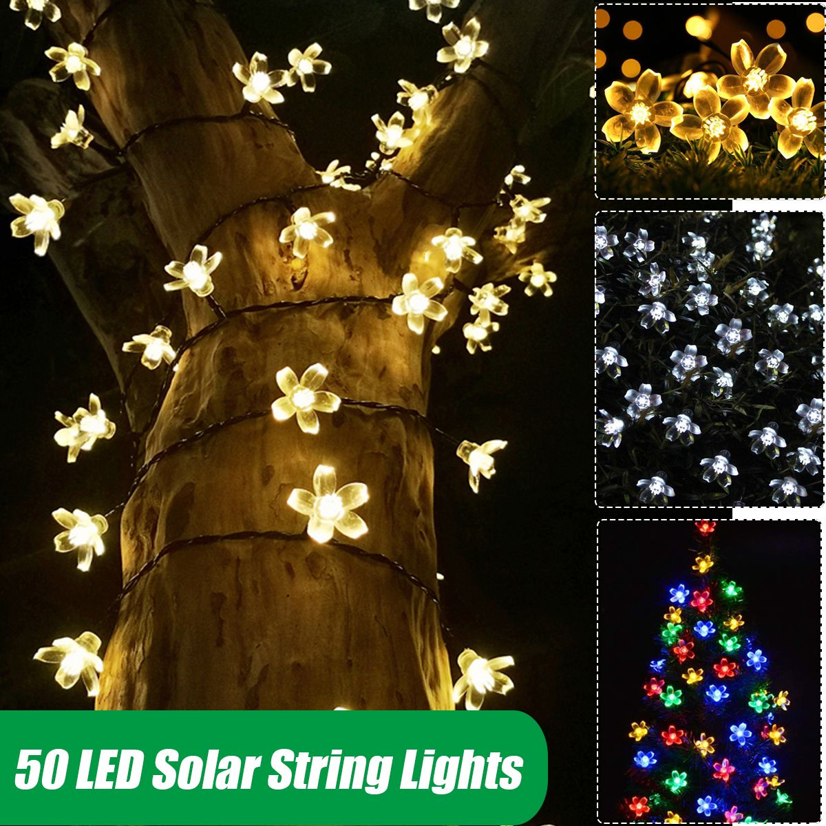 Merry Christmas 7M 50LED Sakura Flower Solar String Lights Outdoor Garden Decor